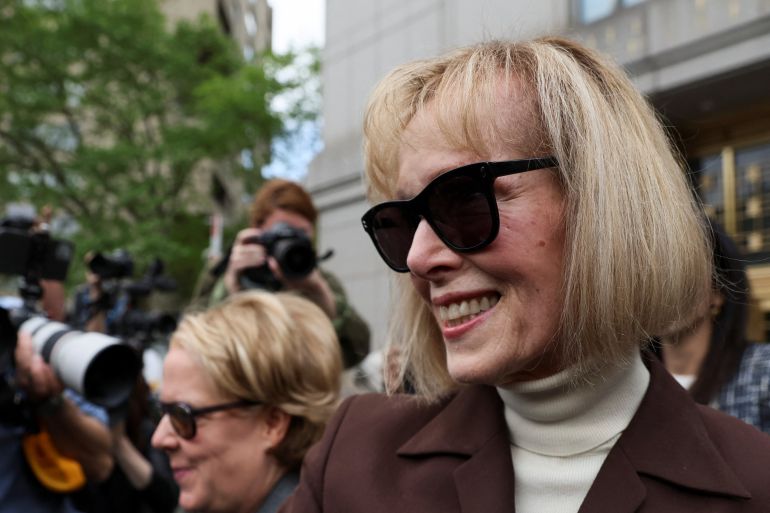 E Jean Carroll reacts after the verdict in New York federal court