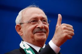 Kemal Kilicdaroglu, presidential candidate of Turkey's main opposition alliance, gestures during a rally