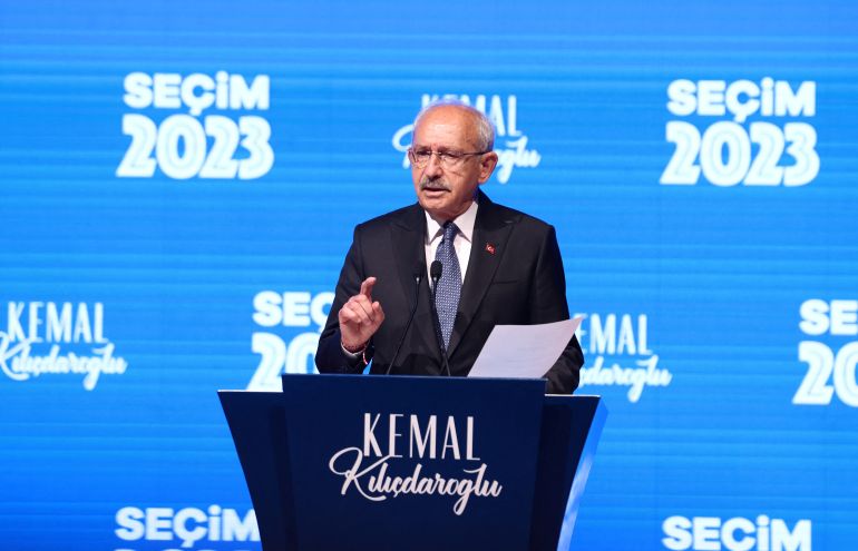 Kemal Kilicdaroglu speaking to the press at the Republican People's Party headquarters in Ankara, Turkey.