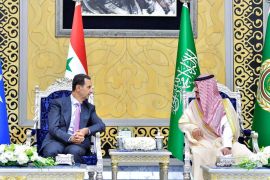 Syria's President Bashar al-Assad speaks as he attends the Arab League Summit in Jeddah