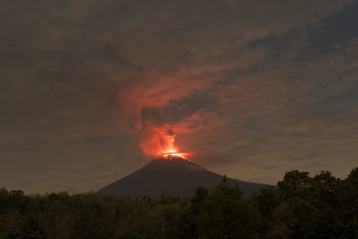 A view of the Popocatepetl volcano erupting, as seen from San Nicolas de los Ranchos, in Puebla state