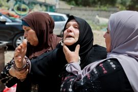 Mother of Ashraf Mohammad Ameen Ibrahim, a Palestinian who was killed during an Israeli raid, attends his funeral in Jenin in the Israeli-occupied West Bank on May 29, 2023 [Raneen Sawafta/Reuters]