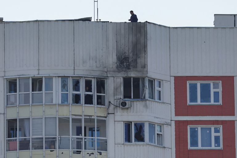 A view shows a damaged multi-storey apartment block following a reported drone attack in Moscow, Russia, May 30, 2023. REUTERS/Maxim Shemetov