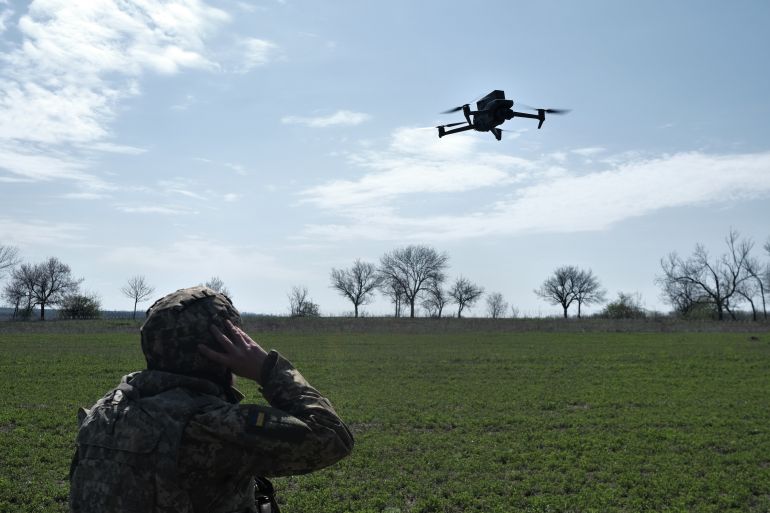 A serviceman operates a drone, amid the Russian invasion of Ukraine [Sergey Shestak/AFP]