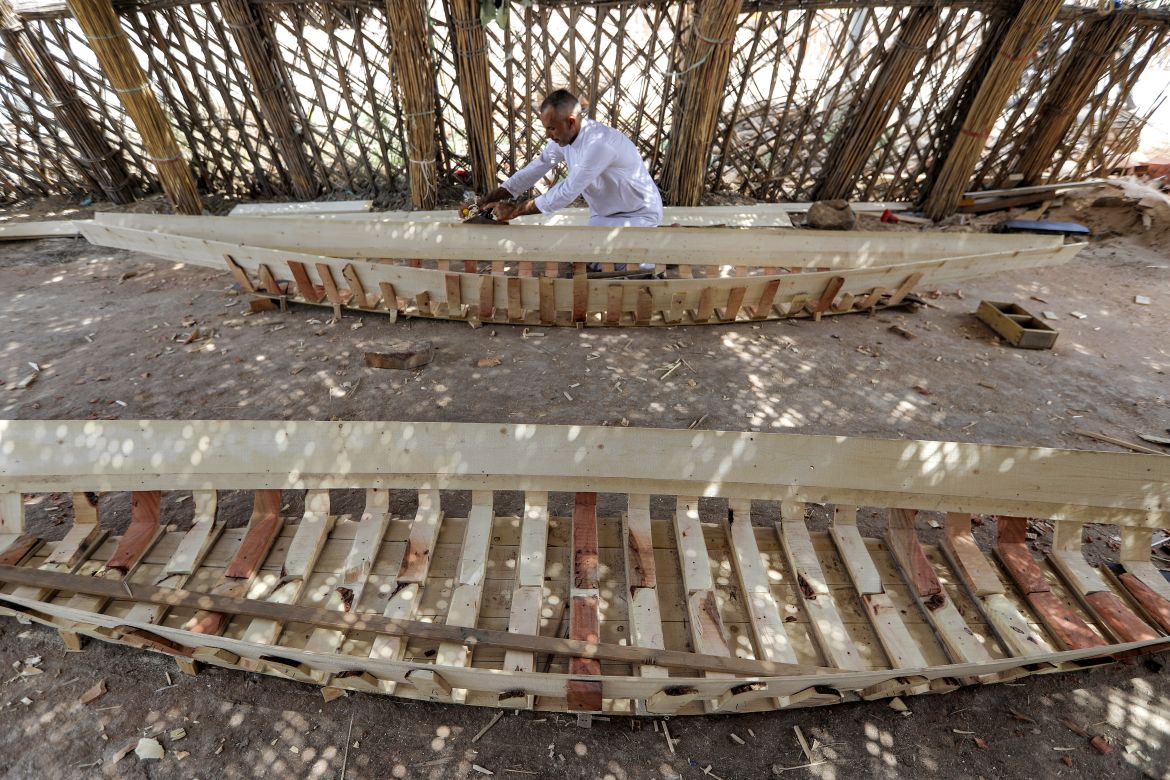 wooden boat at a workshop in the area of al-Huwair in the sub-district of al-Madinah in Iraq's southern