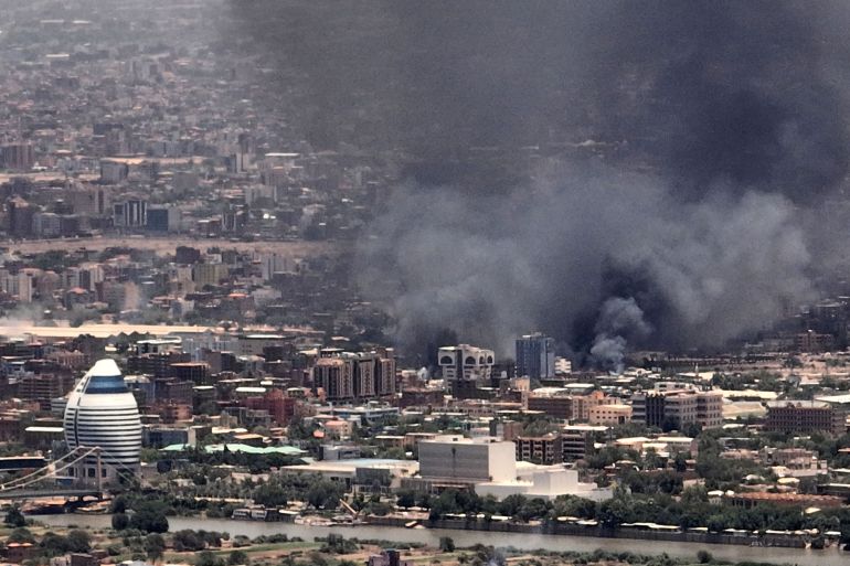 Smoke billows during fighting in the Sudanese capital Khartoum, on May 3, 2023.