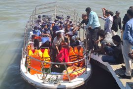 A Rohingya delegation board a boat from Teknaf jetty, Bangladesh, on May 5, 2023.