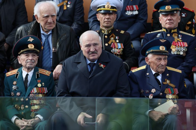 Belarus' President Alexander Lukashenko attends the Victory Day military parade