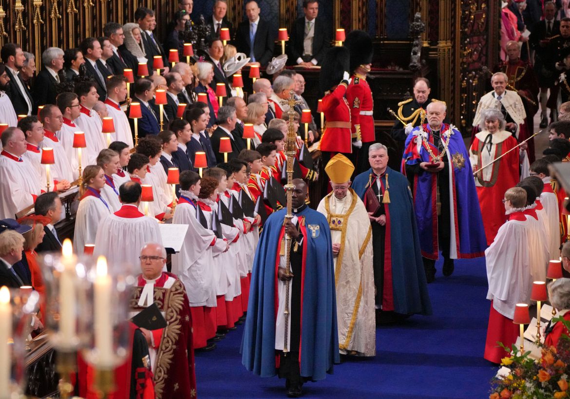 Archbishop of Canterbury Justin Welby, centre right, attends the coronation ceremony of Britain's King Charles III.