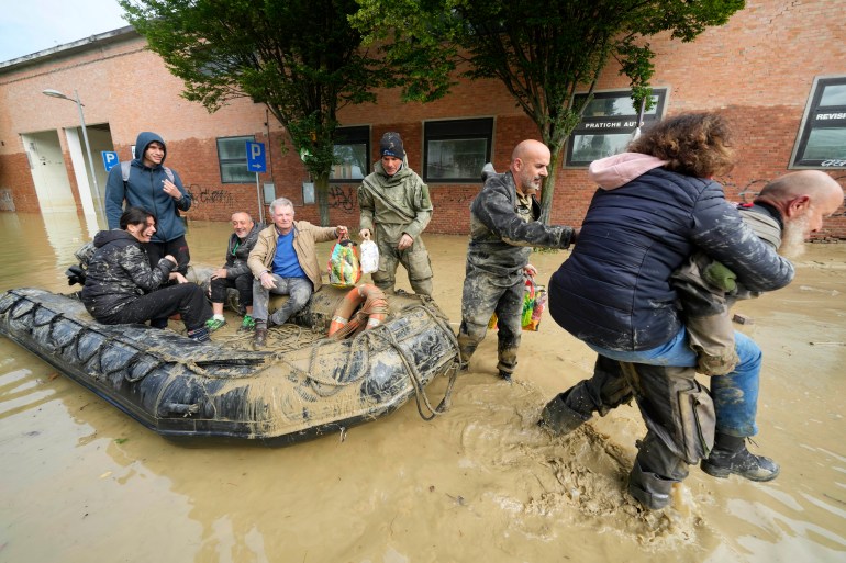 People are rescued in Faenza, Italy, 