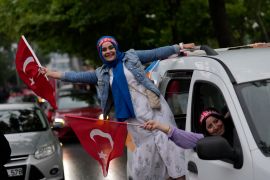 Supporters of Turkish President Recep Tayyip Erdogan celebrate in Istanbul, Turkey, Sunday, May 28, 2023 [Khalil Hamra/AP Photo]