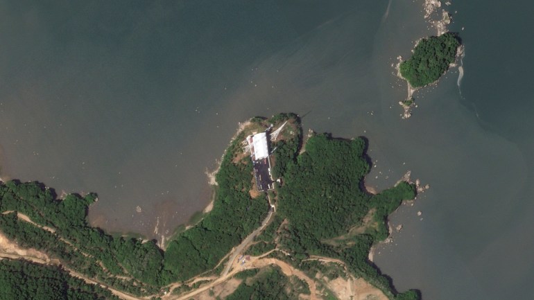 A satellite view of the Sohae Satellite Launch Pad. The site is next to the sea.