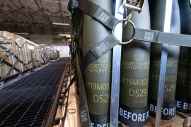Pallets of 155mm shells bound for Ukraine are loaded by the 436th Aerial Port Squadron at Dover Air Force Base, on April 29, 2022 [File: Alex Brandon/AP Photo]