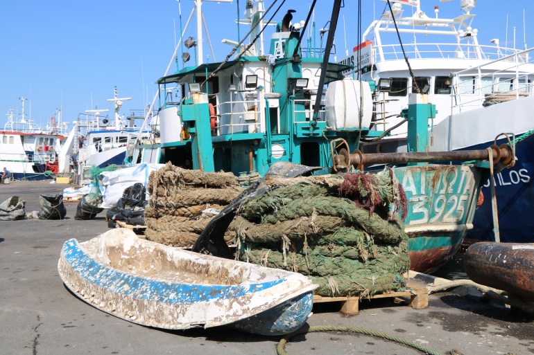 Trawlers at Keratsini, west of Athens, which participate in Enaleia’s marine plastic cleanups