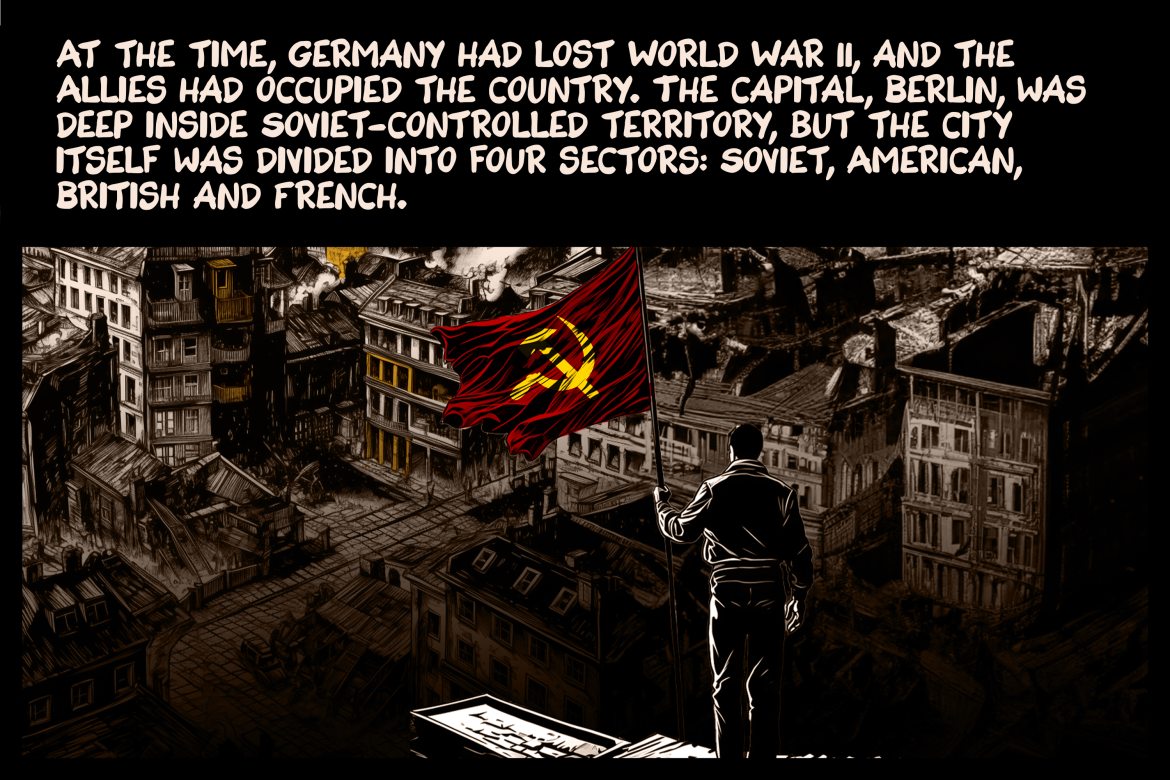 At the time, Germany had lost World War II, and the Allies had occupied the country. The capital, Berlin, was deep inside Soviet-controlled territory, but the city itself was divided into four sectors: Soviet, American, British and French.