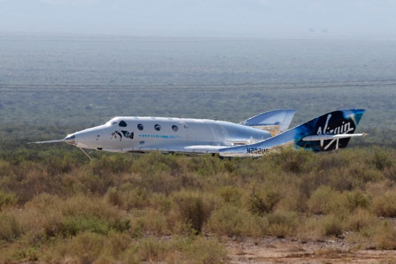 Virgin Galactic's passenger rocket plane VSS Unity, carrying billionaire entrepreneur Richard Branson and his crew, lands