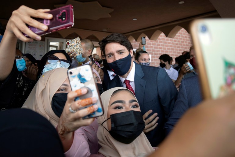 Canada's Prime Minister Justin Trudeau visits the Hamilton Mountain Mosque at the start of Eid in Hamilton, Ontario, Canada