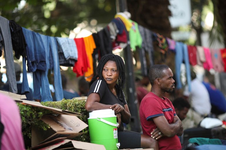 Haitian asylum seekers at a camp in Mexico City