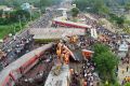 A drone view shows derailed coaches after trains collided in Balasore district