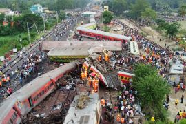 A drone view shows derailed coaches after trains collided in Balasore district in the eastern state of Odisha on June 3, 2023. [Reuters]