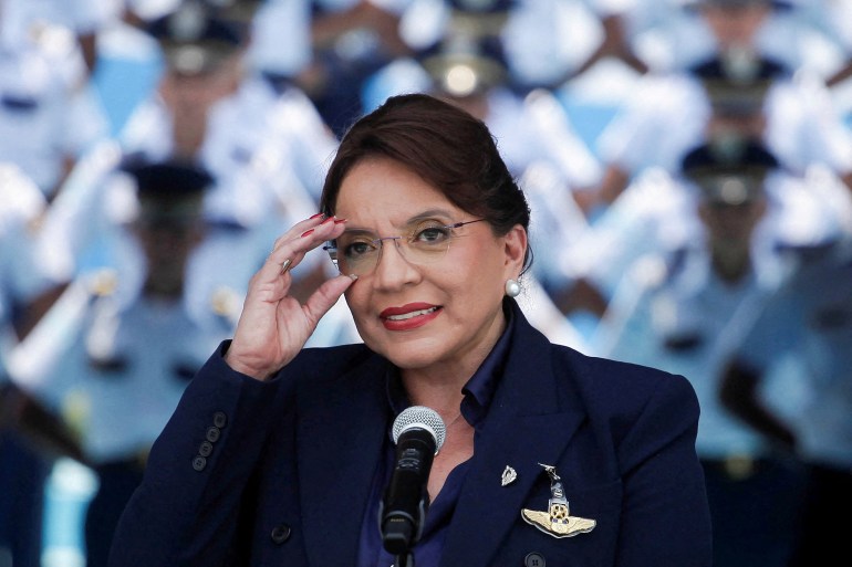 Honduras President Xiomara Castro delivers a speech in Tegucigalpa, Honduras, April 21, 2023.