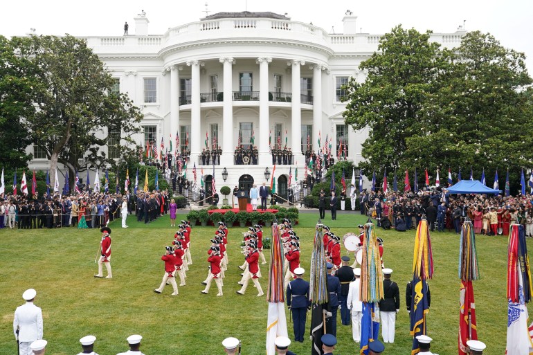 US india visit at White House - military on the lawn 