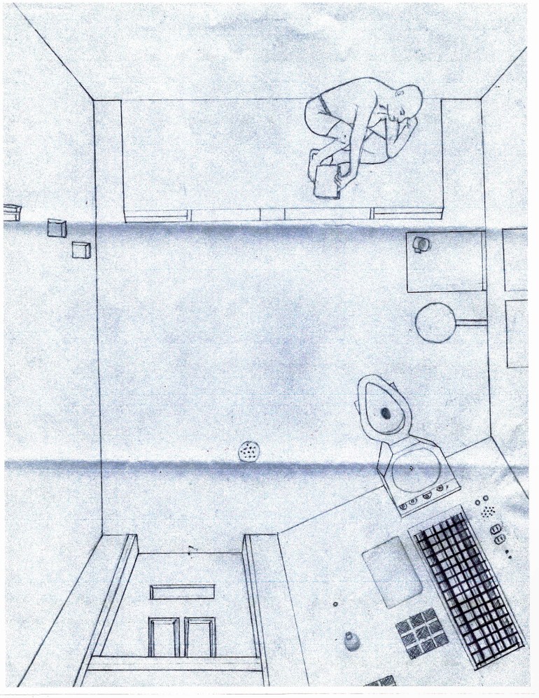 Sketsa sel isolasi di Texas, milik seorang narapidana tanpa nama
