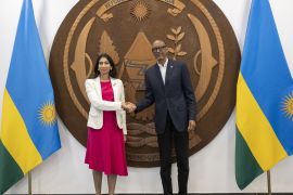 Suella Braverman in Rwanda posing with Paul Kagame