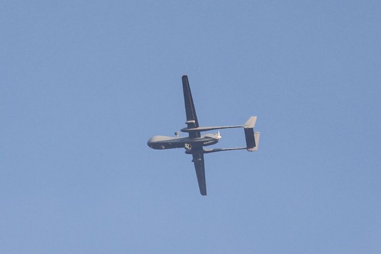 This picture shows an unmanned aerial vehicle flying over southern Israel