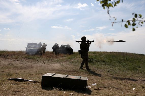 A Ukrainian serviceman fires a rocket launcher during a military training exercise not far from front line in Donetsk region on June 8, 2023