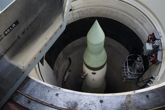epa04804127 (15/36) An unarmed Minutemen intercontinental ballistic missile is seen in its launch tube at the Delta-09 launch facility just outside Wall, South Dakota, USA, 23 March 2015. After the launch site was deactivated in 1994, following the Strategic Arms Reduction Treaty signed by US President George H. W. Bush and Soviet leader Michael Gorbachev, the National Park Service turned the facility into the Minuteman Missile National Historic Site. EPA/JIM LO SCALZO PLEASE REFER TO THIS ADVISORY NOTICE (epa04804111) FOR FULL PACKAGE TEXT