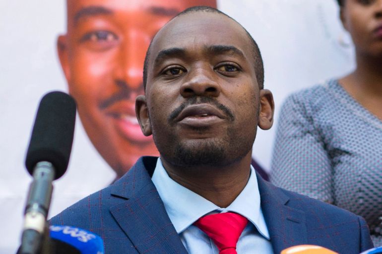 Opposition leader Nelson Chamisa gives a press conference in Harare, Zimbabwe on August 3, 2018