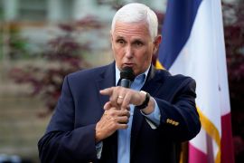 Former Vice President Mike Pence speaks to residents during a meet-and-greet in Des Moines, Iowa [Charlie Neibergall/The Associated Press]