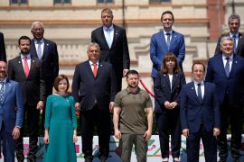 Ukraine&#39;s President Volodymyr Zelenskyy (centre, front row) with multiple European leaders in a group photo during the European Political Community summit at the Mimi Castle in Bulboaca, Moldova, on Thursday, June 1, 2023 [Andreea Alexandru/AP Photo]