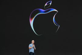Apple CEO Tim Cook speaks during an annoucement of new products on the Apple campus in California, US
