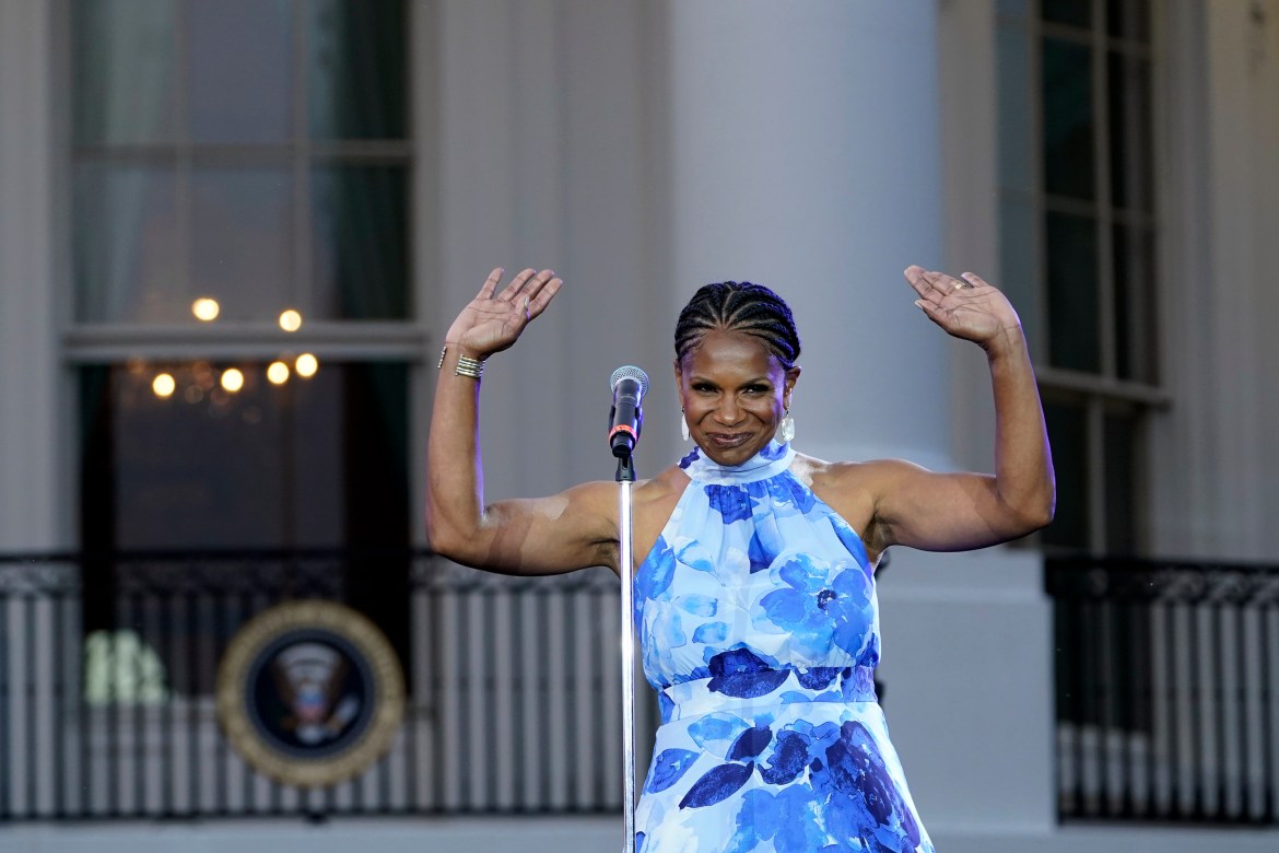 Audra McDonald performs during a Juneteenth concert on the South Lawn