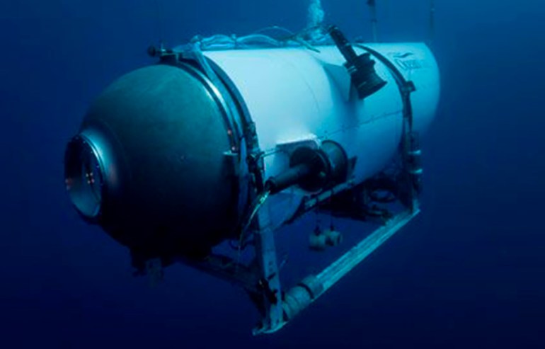 FILE - This undated photo provided by OceanGate Expeditions in June 2021 shows the company's Titan submersible.  On Monday, June 19, 2023, a rescue mission was underway deep in the Atlantic Ocean in search of a technologically advanced submersible vessel carrying five men to document the wreckage of the Titanic, the iconic ocean liner that sank more than a century ago.  (Oceangate campaign via AP, File)