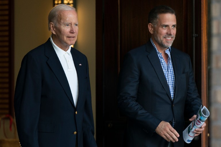 President Joe Biden and his son Hunter Biden leave Holy Spirit Catholic Church in Johns Island, S.C., after attending a Mass on Aug. 13, 2022.