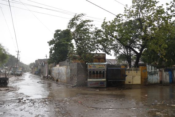 A general view of heavy rain ahead of landfall of Biparjoy cyclone at Naliya village, of Kutch district, India