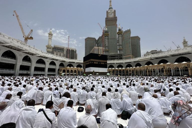 Prospective pilgrims perform prayer at the Masjid al-Haram during their Hajj pilgrimage in Mecca, Saudi Arabia on June 23, 2023