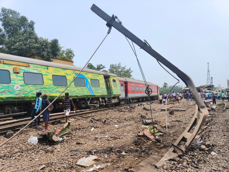 Wreckage of a train in Odisha after it collided with another train [Aishwariya Mohanty/Al Jazeera]