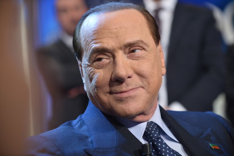 Italian former Prime Minister Silvio Berlusconi attends the "Porta a Porta" TV show at the Rai 1 headquarters on May 22, 2014 in Rome.