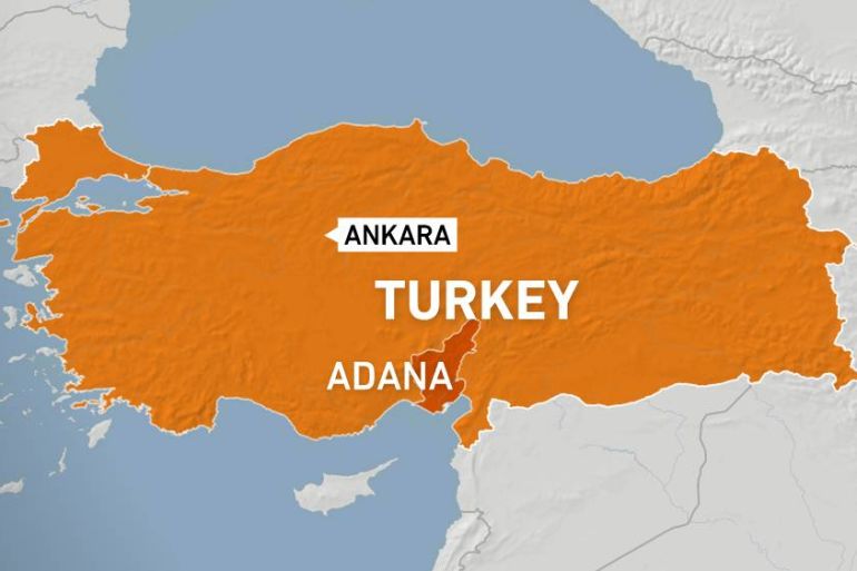 Map of Turkey showing Adana and Ankara
