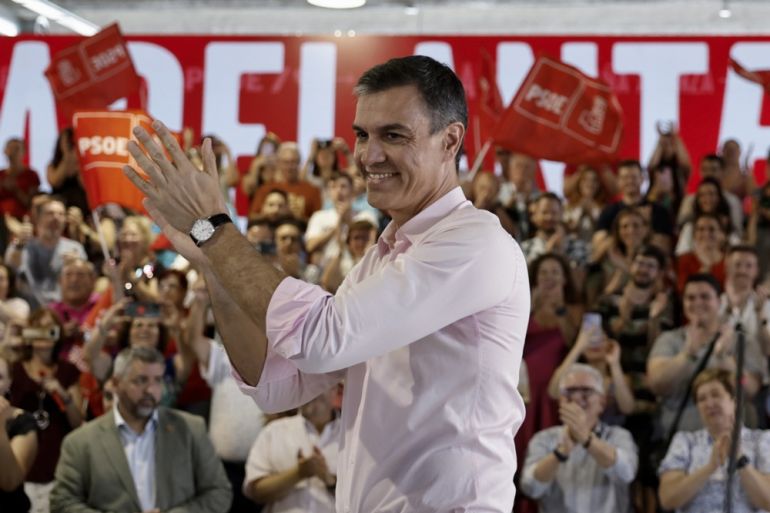 Spanish Prime Minister Pedro Sanchez takes part in the kick-off event for the general election campaign, in Madrid, Spain, 06 July 2023. Spain will hold its general election on 23 July.