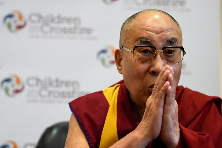 Tibetan spiritual leader the Dalai Lama, Patron of Children in Crossfire, gestures during a press conference in Londonderry, Northern Ireland September 11, 2017. REUTERS/Clodagh Kilcoyne