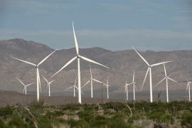 FILE PHOTO: Power-generating Siemens 2.37 megawatt (MW) wind turbines are seen at the Ocotillo Wind Energy Facility California, U.S., May 29, 2020. REUTERS/Bing Guan//File Photo