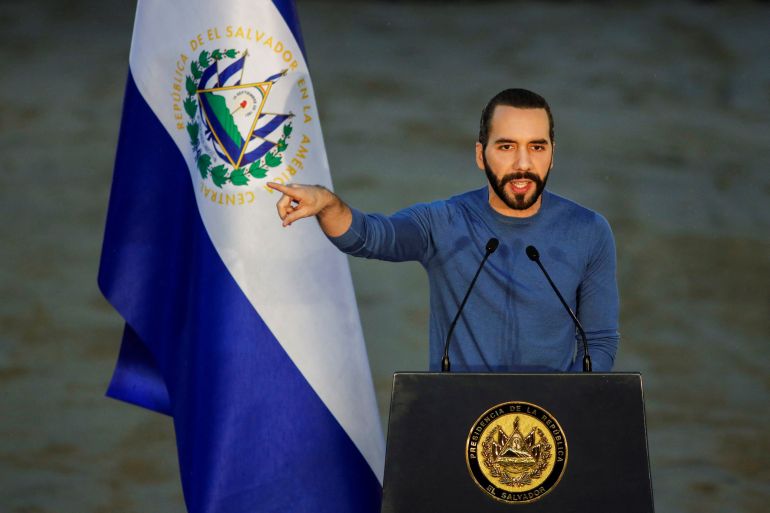 El Salvador's President Nayib Bukele speaks during a ceremony to lay the first stone of a new public hospital, in San Salvador, El Salvador June 15, 2023.