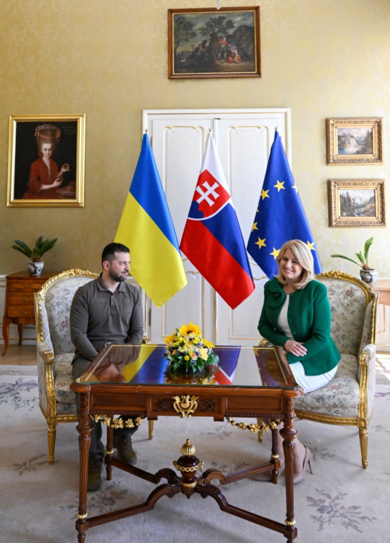 Slovakia's President Zuzana Caputova and Ukraine's President Volodymyr Zelenskyy