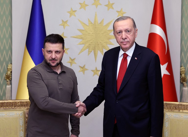 Turkish President Tayyip Erdogan meets with Ukraine's President Volodymyr Zelenskyy