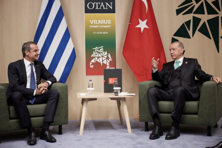 Greece's Prime Minister Kyriakos Mitsotakis meets with Turkey's President Tayyip Erdogan